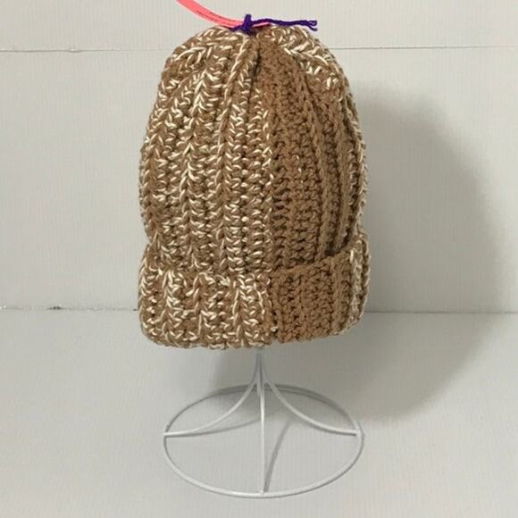 NWT Brown Cream Handmade Crocheted Beanie by Dawny - Picture 1 of 3